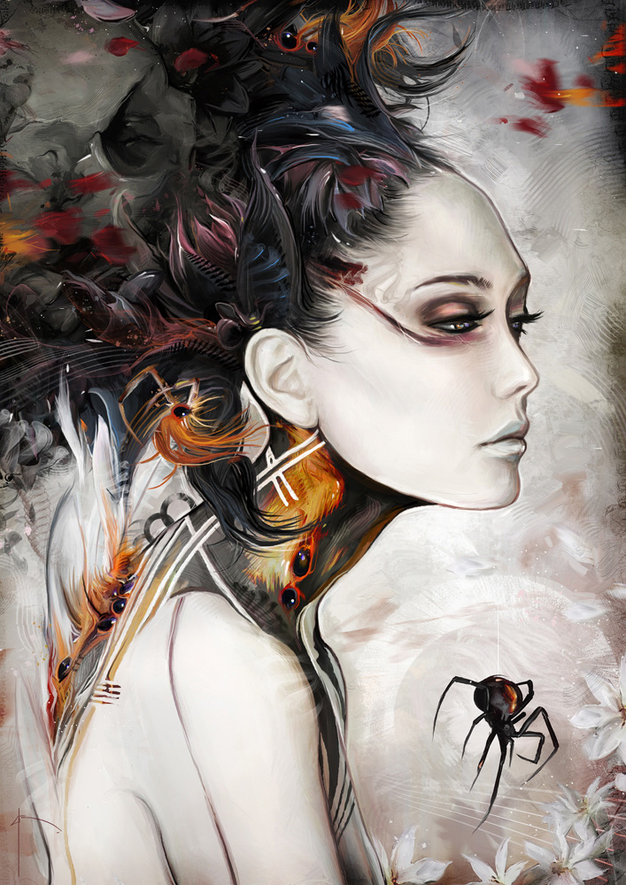 illustration by Yayashin - Dark fantasy - Black Widow