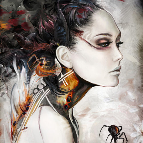 Illustration Dark Fantasy "Black widow" par le Directeur Créatif et illustrateur Yayashin - Peinture digitale de Bruno Wagner.