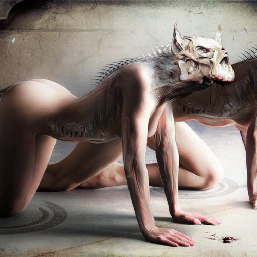 Illustration Dark Fantasy "Chimera 1" par le Directeur Créatif et illustrateur Yayashin - Peinture digitale de Bruno Wagner.