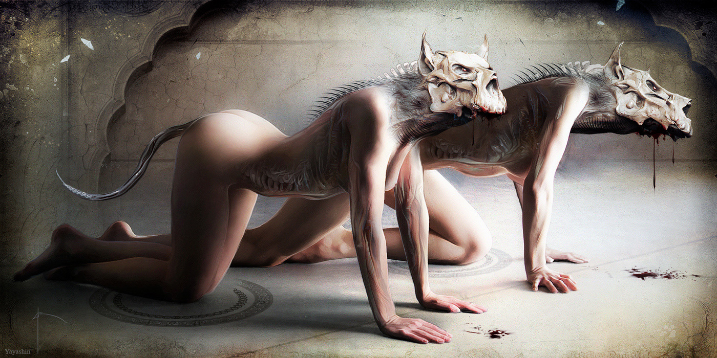 Illustration Dark Fantasy "Chimera 1" par le Directeur Créatif et illustrateur Yayashin - Peinture digitale de Bruno Wagner.