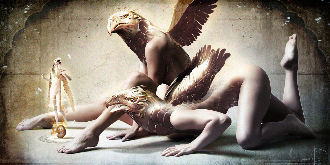 Illustration Dark Fantasy "Chimera 2" par le Directeur Créatif et illustrateur Yayashin - Peinture digitale de Bruno Wagner.