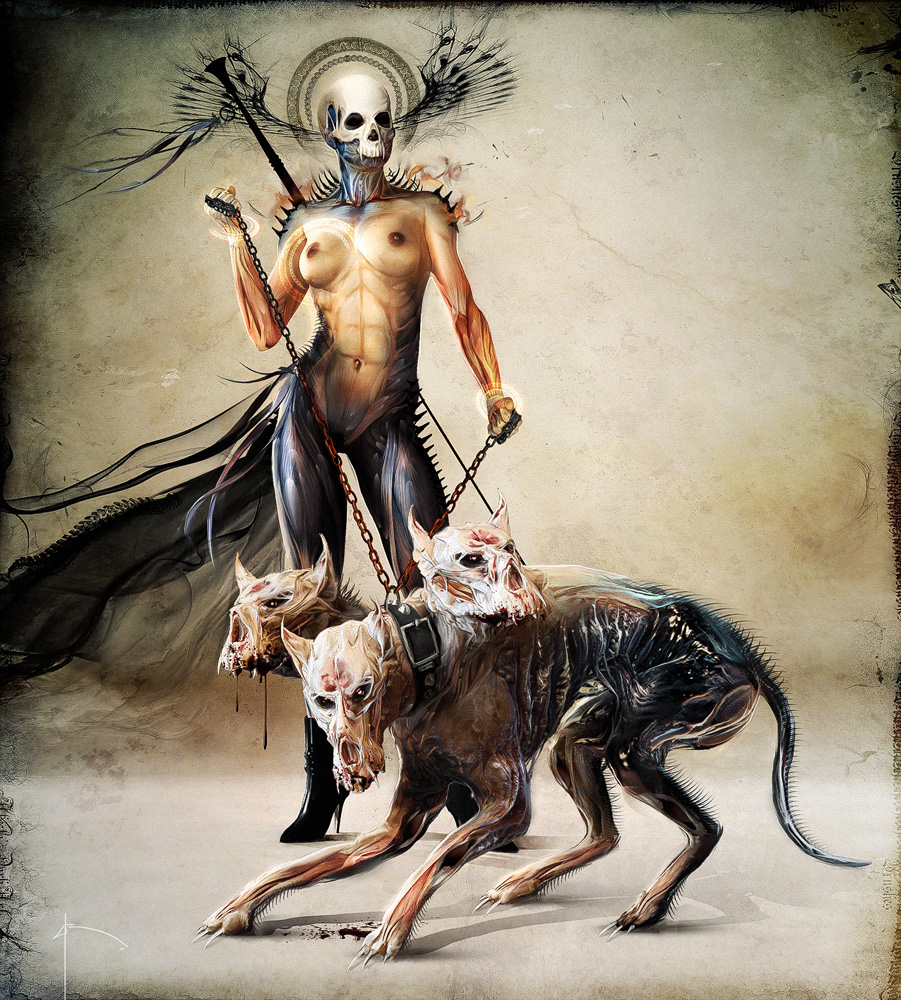 Guardian, peinture digitale en character design dark fantasy par le directeur créatif du Château de Saint-Chamarand Bruno Wagner Yayashin.