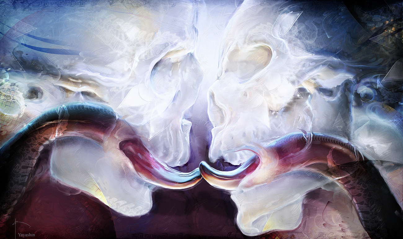 Illustration Dark Fantasy "Kiss" par le Directeur Créatif et illustrateur Yayashin - Peinture digitale de Bruno Wagner.