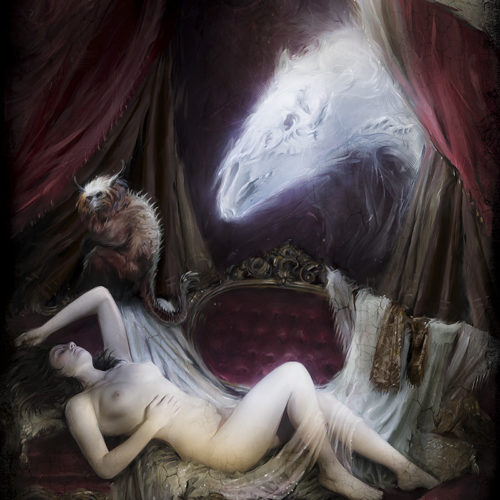 Illustration Dark Fantasy "Nightmare Füssli" par le Directeur Créatif et illustrateur Yayashin - Peinture digitale de Bruno Wagner.