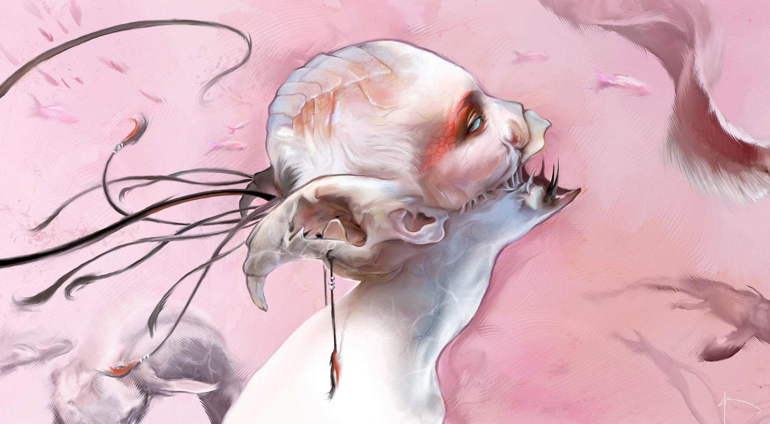 Pink, peinture digitale en character design dark fantasy par le directeur créatif du Château de Saint-Chamarand Bruno Wagner Yayashin.