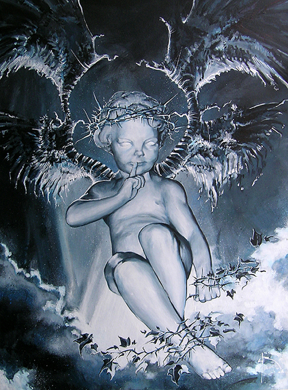 Ange-dechu-art-fantasy-acrylic-painting-yayashin-bruno-wagner-chateau-saint-chamarand